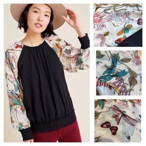 TINY S Puff Sleeve Insect Butterfly BoHo Blouse Tapered Waist Sleeve